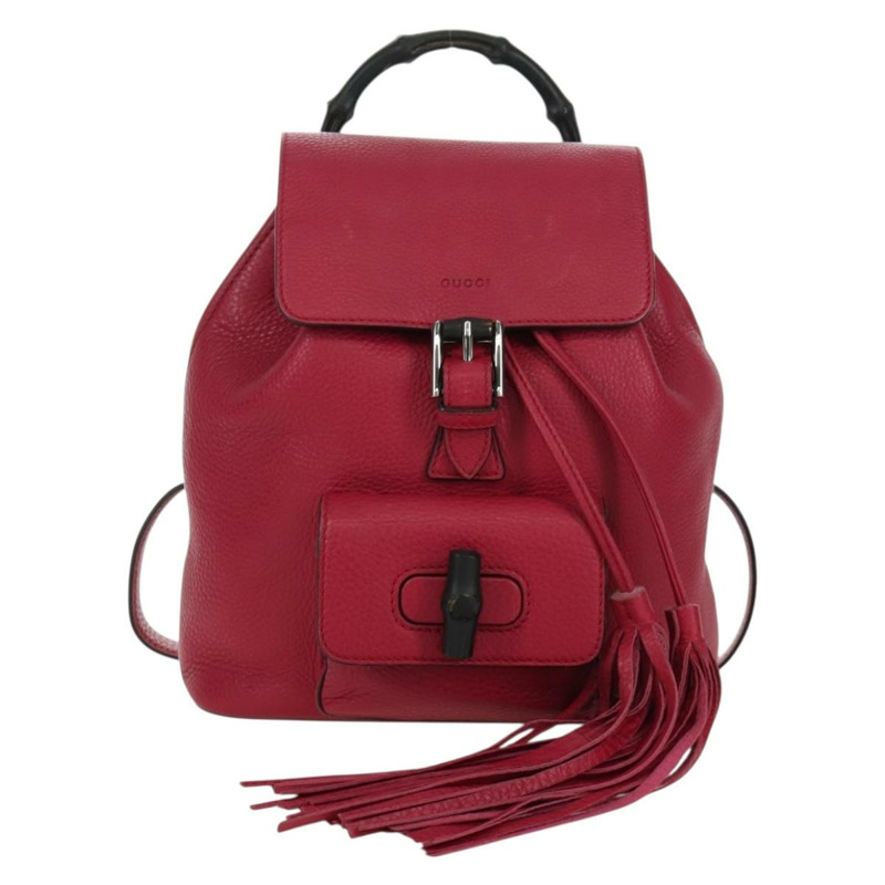 【日本直送】GUCCI 竹節雙肩包 皮革 粉紅色 銀色 387149 正品 171479V-12