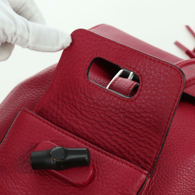 【日本直送】GUCCI 竹節雙肩包 皮革 粉紅色 銀色 387149 正品 171479V-20