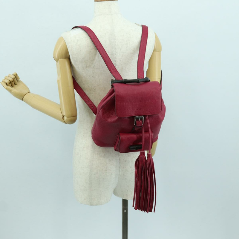 【日本直送】GUCCI 竹節雙肩包 皮革 粉紅色 銀色 387149 正品 171479V-30