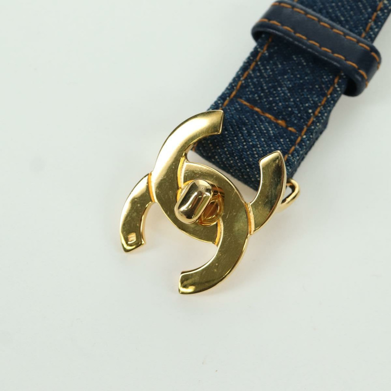 【日本直送】香奈兒 COCO 標誌牛仔腰帶 29.9 英寸 藍色 CC Auth LNZ132M-6