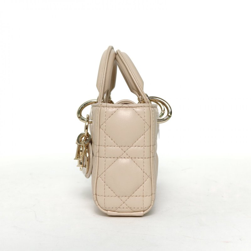 DIOR LadyD-Joy橫版戴妃包超迷你裸色羊皮金扣2022肩背包-3