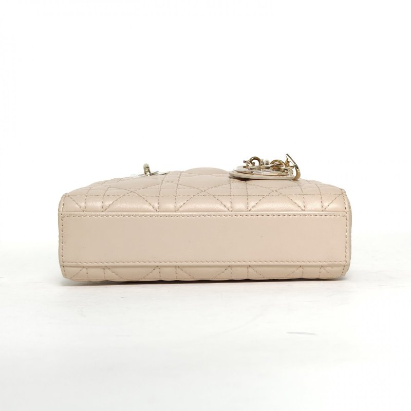 DIOR LadyD-Joy橫版戴妃包超迷你裸色羊皮金扣2022肩背包-4