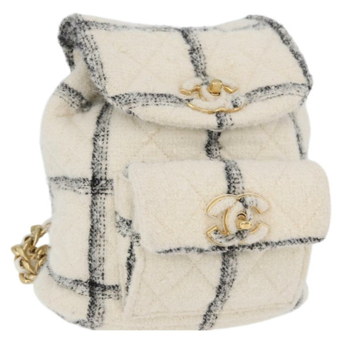 香奈兒 (CHANEL) Matelasse 鏈條雙肩包，斜紋軟呢布料，白色，金色雙C標誌，貨號 172472SM