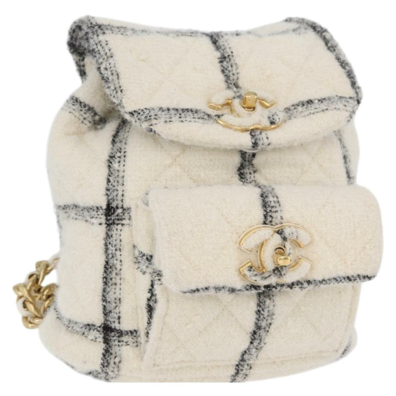 【日本直送】香奈兒 (CHANEL) Matelasse 鏈條雙肩包，斜紋軟呢布料，白色，金色雙C標誌，貨號 172472SM-0