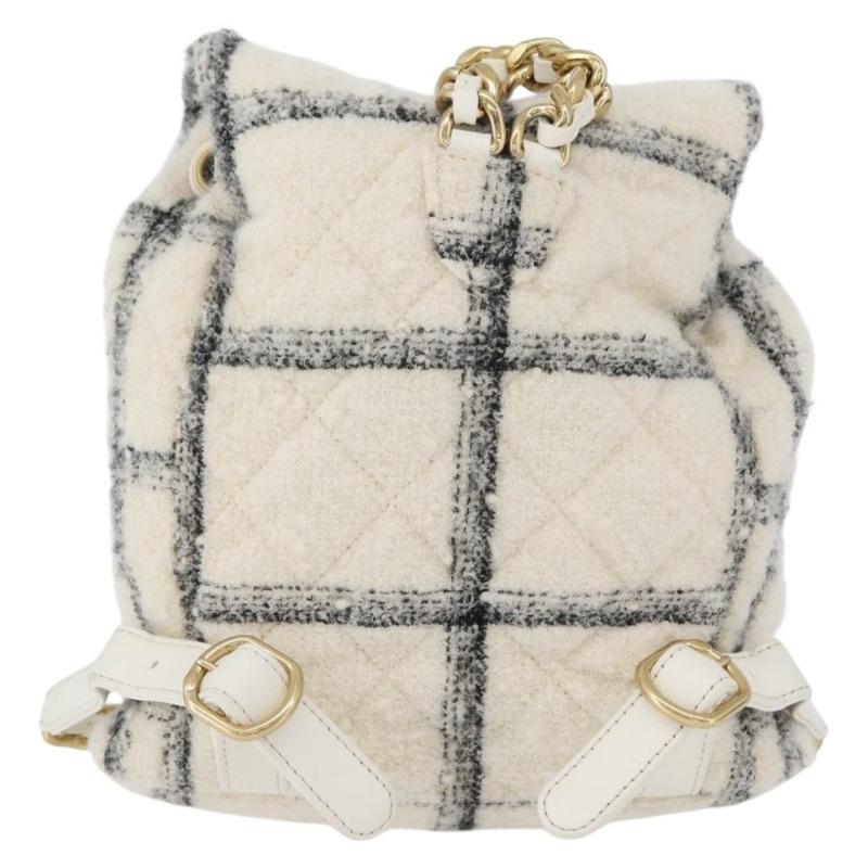 【日本直送】香奈兒 (CHANEL) Matelasse 鏈條雙肩包，斜紋軟呢布料，白色，金色雙C標誌，貨號 172472SM-1