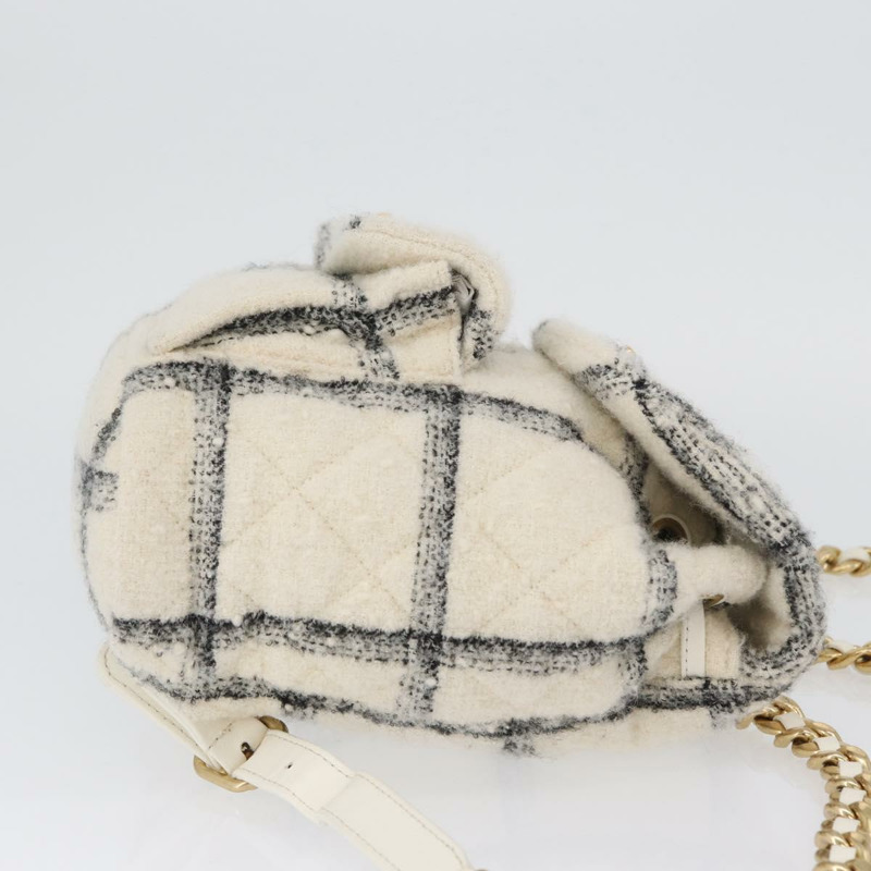 【日本直送】香奈兒 (CHANEL) Matelasse 鏈條雙肩包，斜紋軟呢布料，白色，金色雙C標誌，貨號 172472SM-2