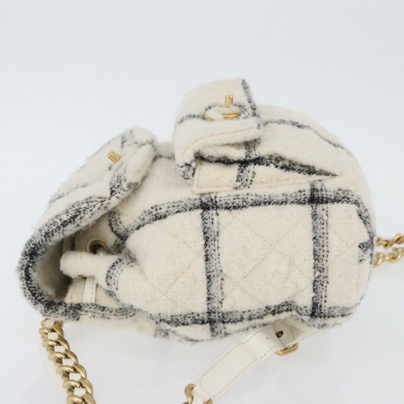 【日本直送】香奈兒 (CHANEL) Matelasse 鏈條雙肩包，斜紋軟呢布料，白色，金色雙C標誌，貨號 172472SM-3