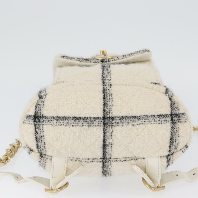 【日本直送】香奈兒 (CHANEL) Matelasse 鏈條雙肩包，斜紋軟呢布料，白色，金色雙C標誌，貨號 172472SM-4