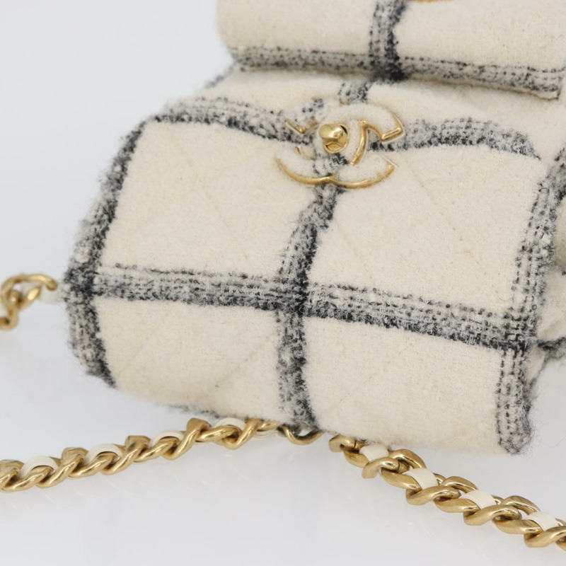 【日本直送】香奈兒 (CHANEL) Matelasse 鏈條雙肩包，斜紋軟呢布料，白色，金色雙C標誌，貨號 172472SM-5