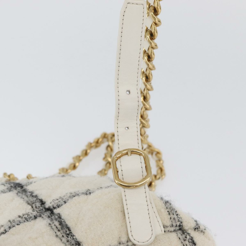 【日本直送】香奈兒 (CHANEL) Matelasse 鏈條雙肩包，斜紋軟呢布料，白色，金色雙C標誌，貨號 172472SM-8