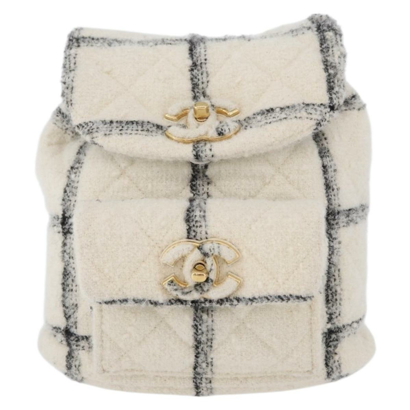 【日本直送】香奈兒 (CHANEL) Matelasse 鏈條雙肩包，斜紋軟呢布料，白色，金色雙C標誌，貨號 172472SM-12