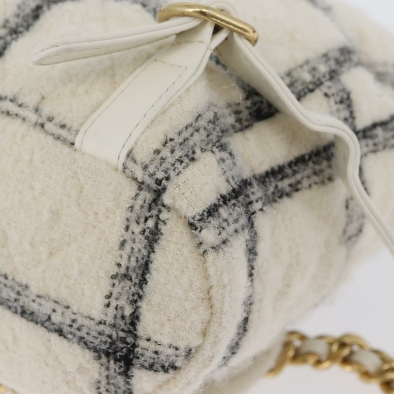 【日本直送】香奈兒 (CHANEL) Matelasse 鏈條雙肩包，斜紋軟呢布料，白色，金色雙C標誌，貨號 172472SM-17