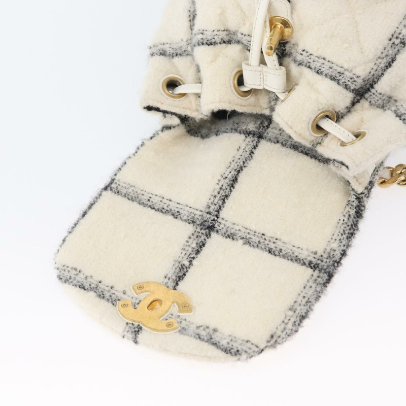 【日本直送】香奈兒 (CHANEL) Matelasse 鏈條雙肩包，斜紋軟呢布料，白色，金色雙C標誌，貨號 172472SM-20