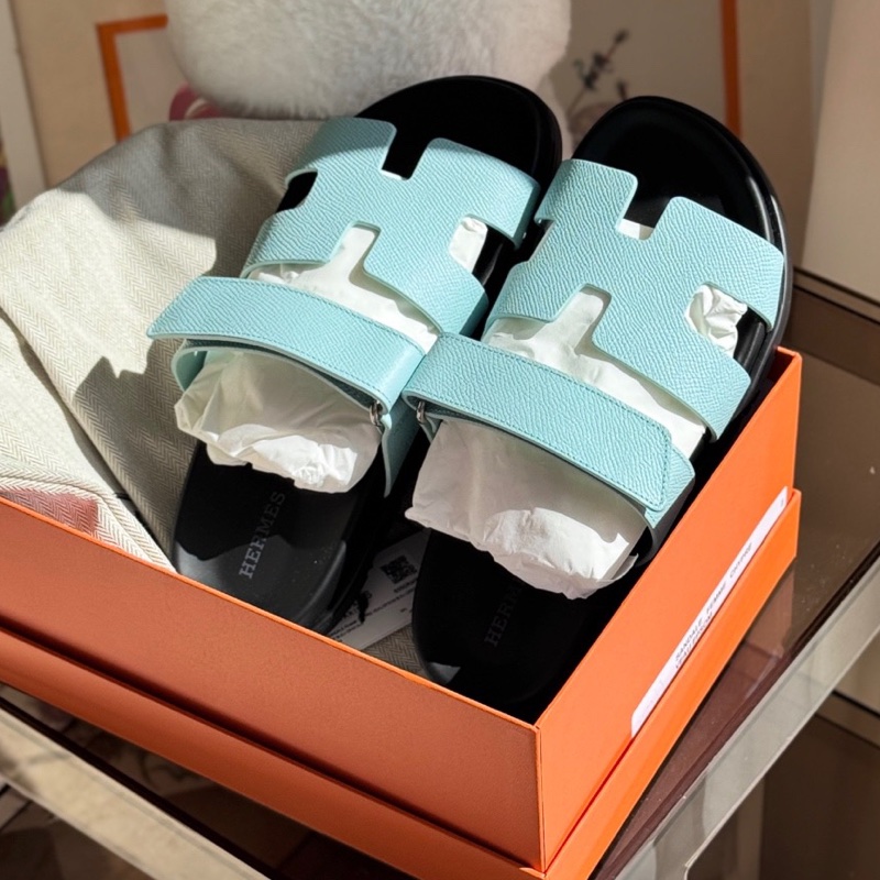 閒置未使用Hermès愛馬仕 二舅拖鞋 epsom皮 36碼 25春夏新色 水晶藍 配件塵袋-2