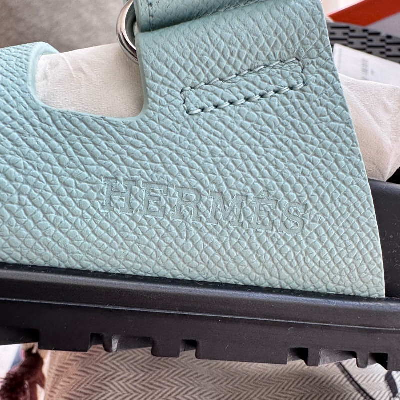 閒置未使用Hermès愛馬仕 二舅拖鞋 epsom皮 36碼 25春夏新色 水晶藍 配件塵袋-4