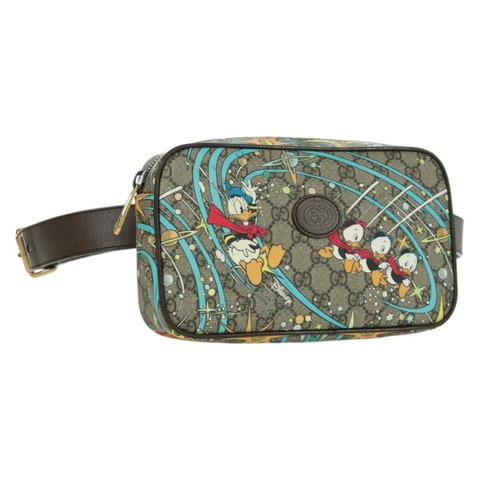 GUCCI GG帆布迪士尼腰包 PVC 米色金色 602695 正品 ARZ017SAM