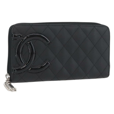 香奈兒 (CHANEL) 絎縫 Cambon 系列長款錢包，黑色銀色雙C標誌，正品編號 172434SAV