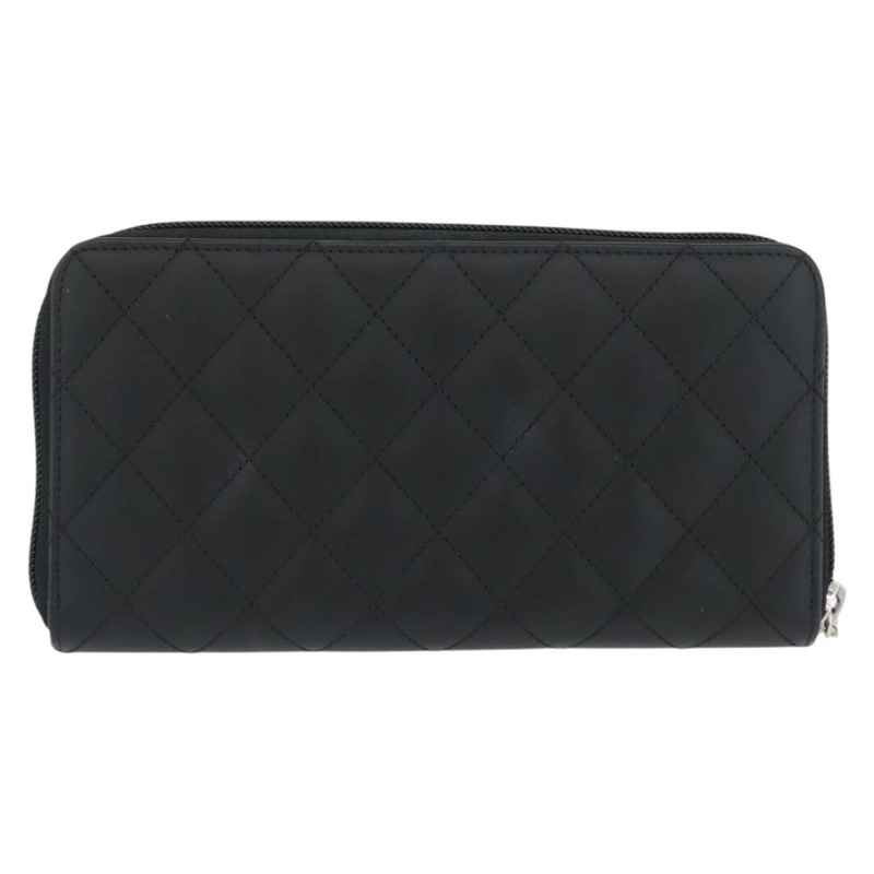 【日本直送】香奈兒 (CHANEL) 絎縫 Cambon 系列長款錢包，黑色銀色雙C標誌，正品編號 172434SAV-1