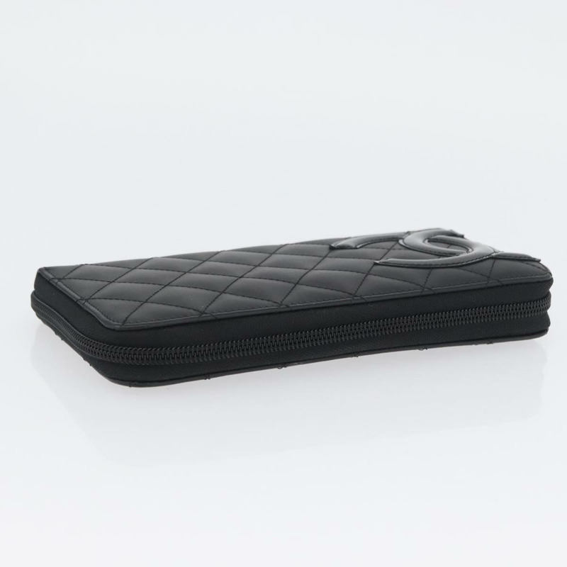 【日本直送】香奈兒 (CHANEL) 絎縫 Cambon 系列長款錢包，黑色銀色雙C標誌，正品編號 172434SAV-4