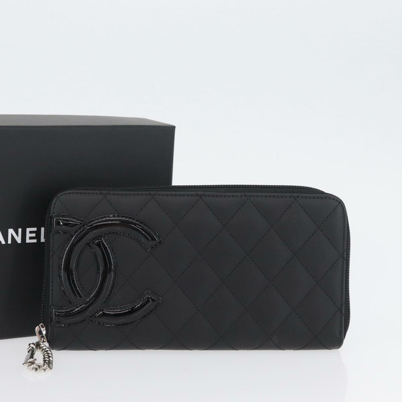 【日本直送】香奈兒 (CHANEL) 絎縫 Cambon 系列長款錢包，黑色銀色雙C標誌，正品編號 172434SAV-11