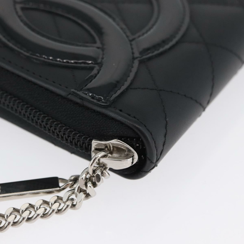 【日本直送】香奈兒 (CHANEL) 絎縫 Cambon 系列長款錢包，黑色銀色雙C標誌，正品編號 172434SAV-13