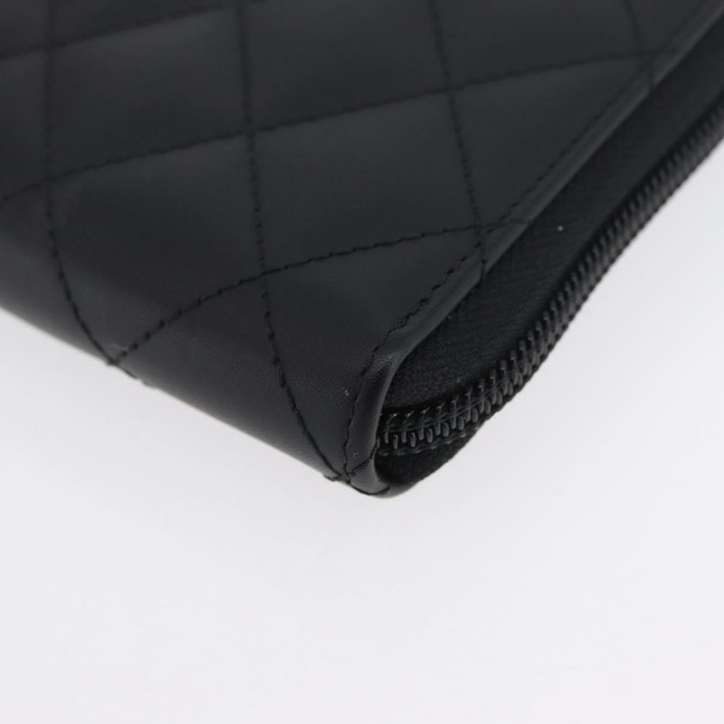 【日本直送】香奈兒 (CHANEL) 絎縫 Cambon 系列長款錢包，黑色銀色雙C標誌，正品編號 172434SAV-14