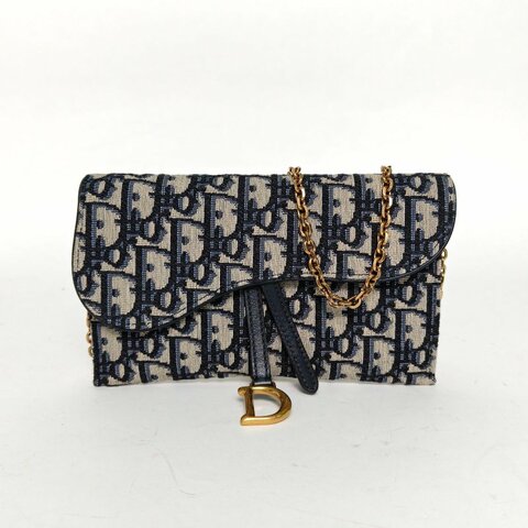 DIOR SADDLE馬鞍鏈條WOC二合一墨藍色帆布金扣2020印花肩背包