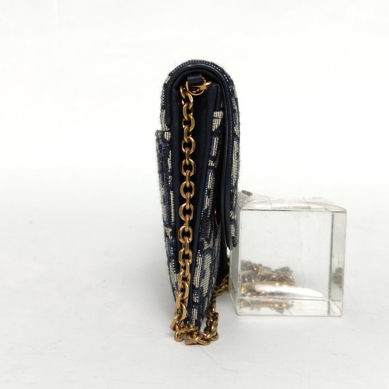 DIOR SADDLE馬鞍鏈條WOC二合一墨藍色帆布金扣2020印花肩背包-1