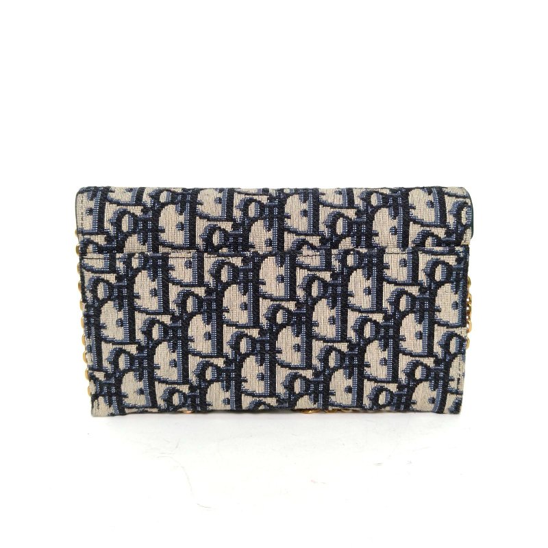 DIOR SADDLE馬鞍鏈條WOC二合一墨藍色帆布金扣2020印花肩背包-2