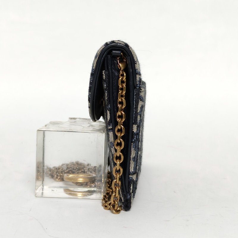 DIOR SADDLE馬鞍鏈條WOC二合一墨藍色帆布金扣2020印花肩背包-3