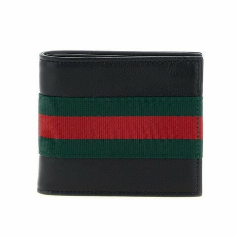 【GUCCI 古馳】Web Bifold 雙折 皮革 卡夾 皮夾 短夾 黑色 867269