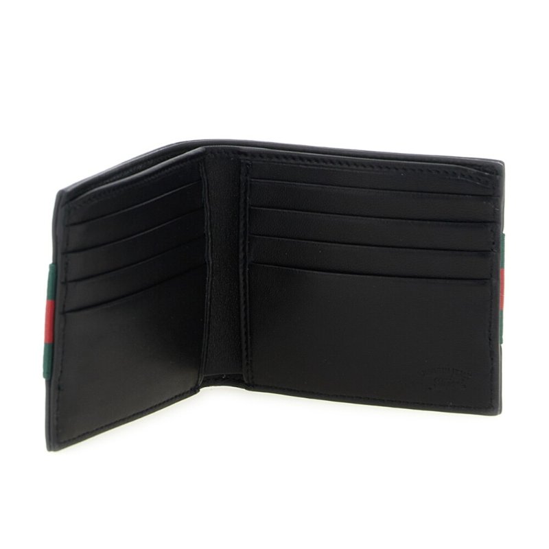 【GUCCI 古馳】Web Bifold 雙折 皮革 卡夾 皮夾 短夾 黑色 867269-1