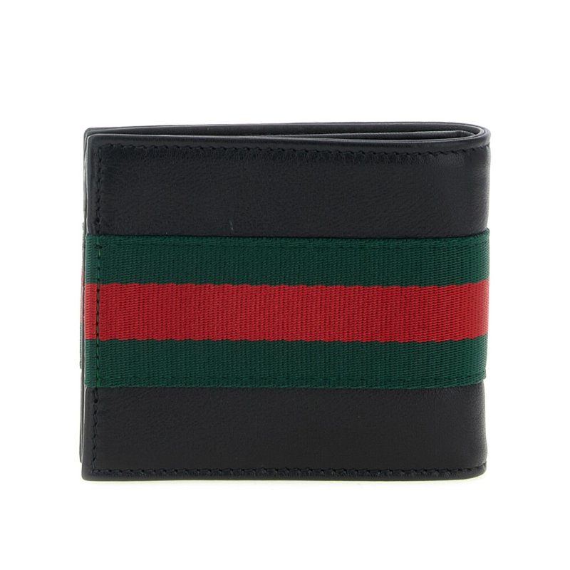 【GUCCI 古馳】Web Bifold 雙折 皮革 卡夾 皮夾 短夾 黑色 867269-2