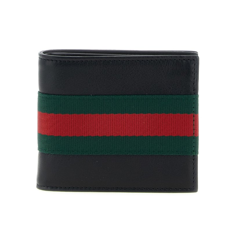 【GUCCI 古馳】Web Bifold 雙折 皮革 卡夾 皮夾 短夾 黑色 867269-3