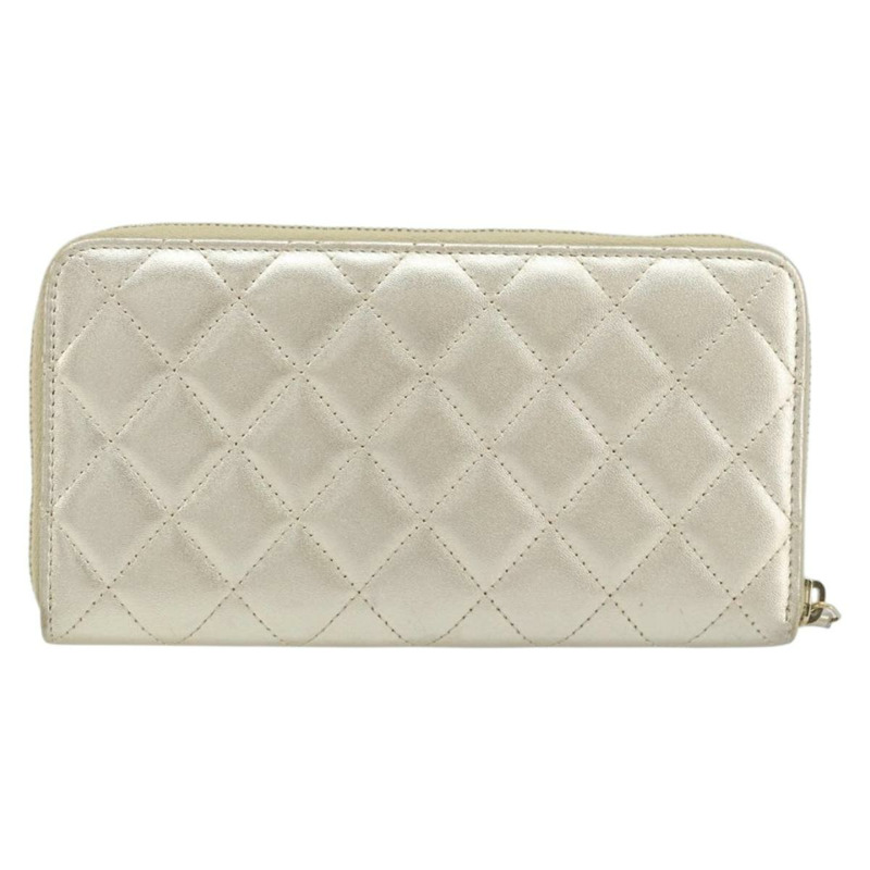 【日本直送】香奈兒 (CHANEL) 絎縫長款錢包，羊皮材質，金色 CC 標誌 LNZ571V-1