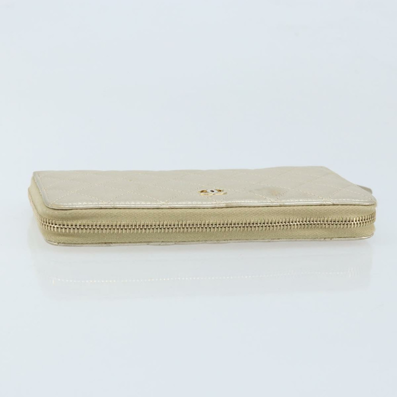 【日本直送】香奈兒 (CHANEL) 絎縫長款錢包，羊皮材質，金色 CC 標誌 LNZ571V-4