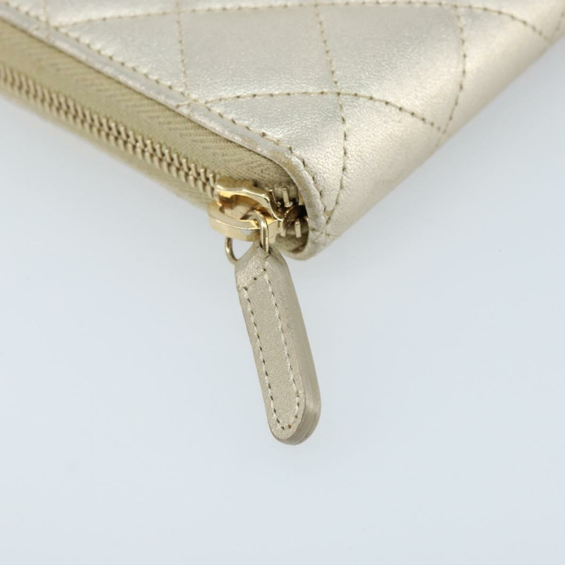 【日本直送】香奈兒 (CHANEL) 絎縫長款錢包，羊皮材質，金色 CC 標誌 LNZ571V-6