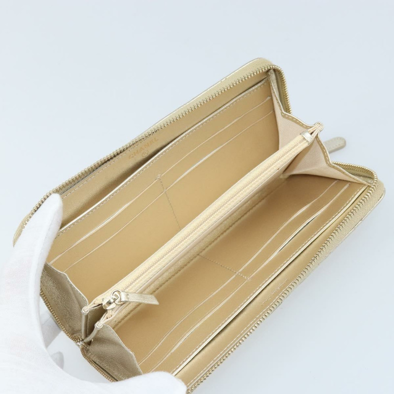 【日本直送】香奈兒 (CHANEL) 絎縫長款錢包，羊皮材質，金色 CC 標誌 LNZ571V-9