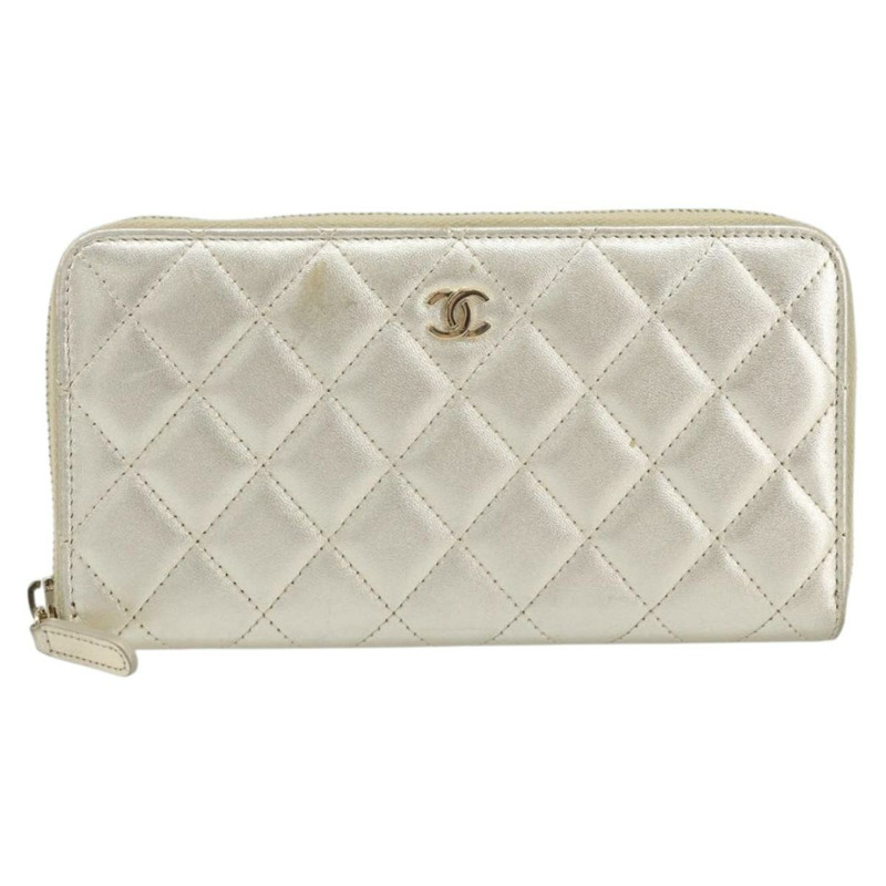 【日本直送】香奈兒 (CHANEL) 絎縫長款錢包，羊皮材質，金色 CC 標誌 LNZ571V-12