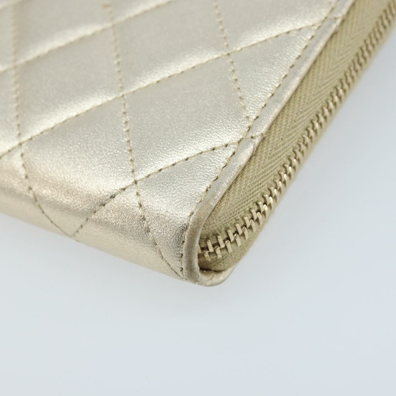 【日本直送】香奈兒 (CHANEL) 絎縫長款錢包，羊皮材質，金色 CC 標誌 LNZ571V-13
