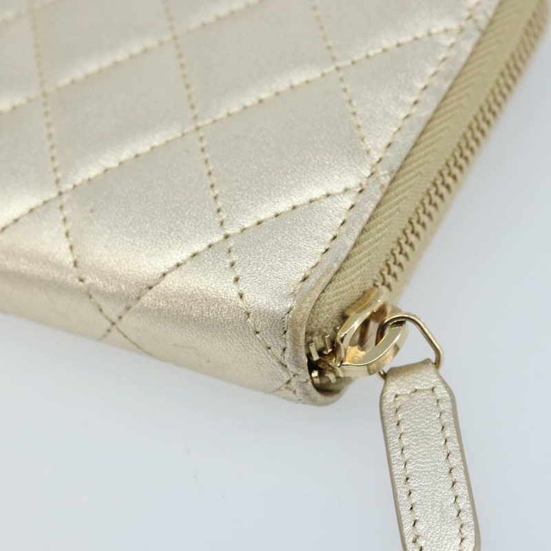 【日本直送】香奈兒 (CHANEL) 絎縫長款錢包，羊皮材質，金色 CC 標誌 LNZ571V-15