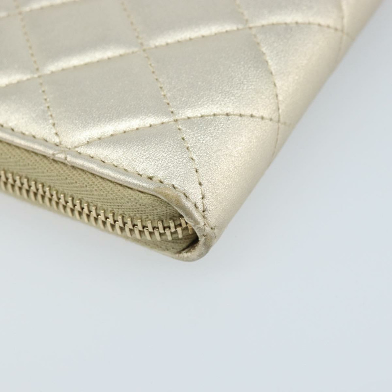 【日本直送】香奈兒 (CHANEL) 絎縫長款錢包，羊皮材質，金色 CC 標誌 LNZ571V-16