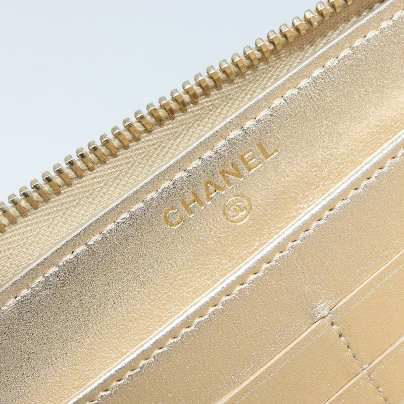 【日本直送】香奈兒 (CHANEL) 絎縫長款錢包，羊皮材質，金色 CC 標誌 LNZ571V-17