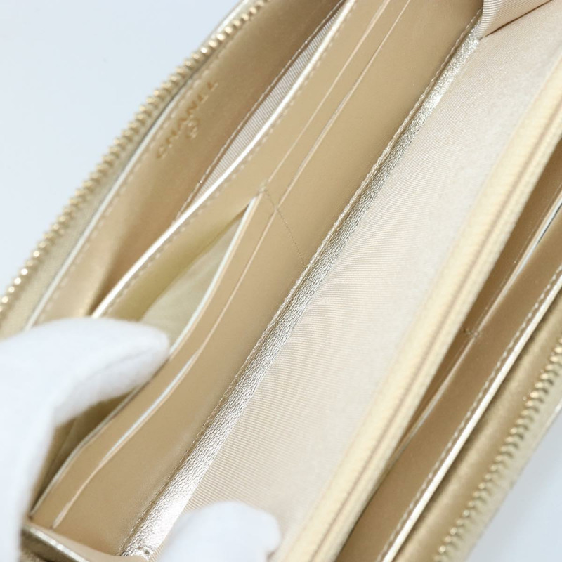 【日本直送】香奈兒 (CHANEL) 絎縫長款錢包，羊皮材質，金色 CC 標誌 LNZ571V-19