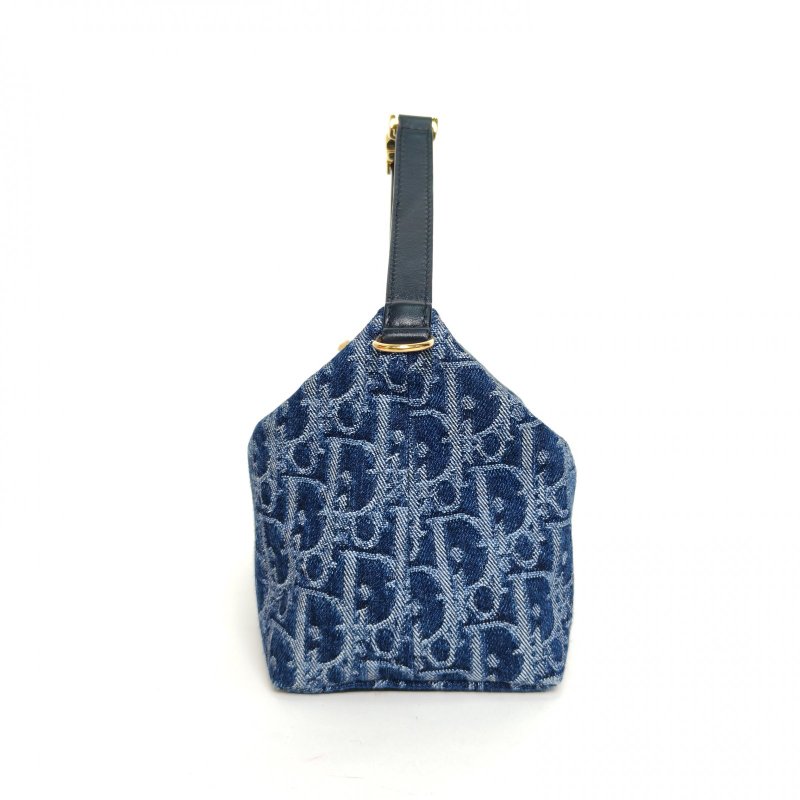 DIOR DiortravelNomad飯盒包中號藍色牛仔布金扣2024肩背包-1