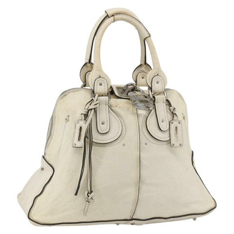 Chloe Paddington 手提包 皮革 白色 銀色 正品 BSZ323