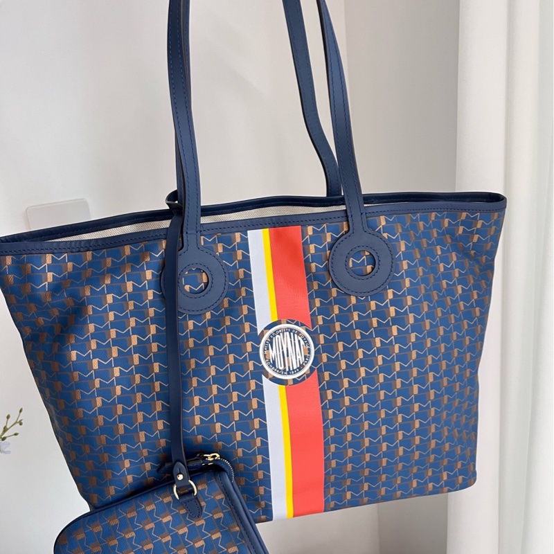 99新 moynat 莫奈 藍色 tote 購物袋 中號 底長34 有塵袋 子袋-0