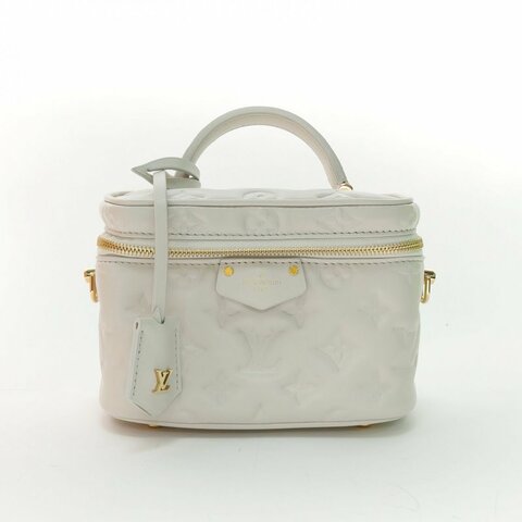 LOUIS VUITTON Vanity化妝包小號19白色牛皮金扣晶片壓紋肩背包