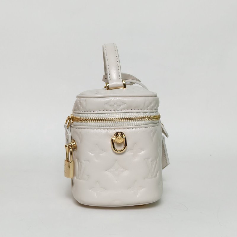 LOUIS VUITTON Vanity化妝包小號19白色牛皮金扣晶片壓紋肩背包-1