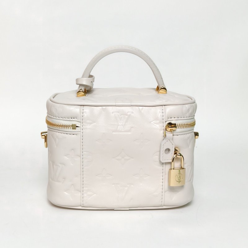 LOUIS VUITTON Vanity化妝包小號19白色牛皮金扣晶片壓紋肩背包-2